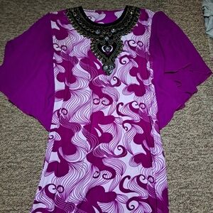 Vibrant Purple Maxi Dress with Embellished Neckline